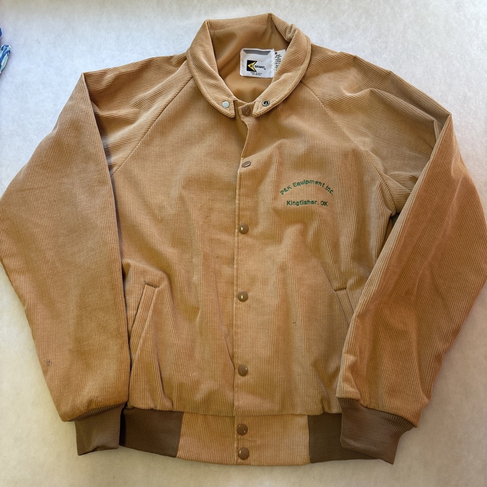 Vintage 80s K-Brand Ford Corduroy Bomber Jacket Tan M Made in USA Kingfisher, OK